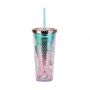 Double-layer cup, creative gradient mermaid tail straw cup, beautiful electroplated color sequin water cup