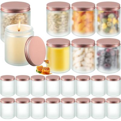 250ml Classic round Frosted Glass Candle Making Jar with Metal Rose Gold Lid for Kitchen Food Container Freshness Preservation