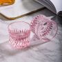 Creative New Embossed Whiskey Crystal Glass Pink Household Wine Cup with Special Grid for Bar and Home Use