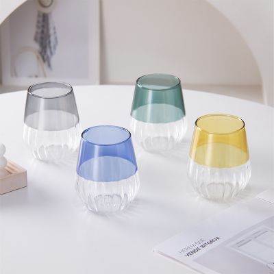 Striped glass wine cup, household champagne cup, large-capacity drink cup, heat-resistant tea cup, simple whiskey cup