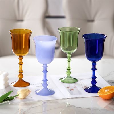 Murano Glass Goblets Venetian Goblets & Colored Dessert Wine Glasses - Roman Column Design & Colored Glass Wine Glasses for Home Decoration