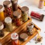 Round 100ml Glass Spice Jar featuring an Acacia Lid and Sprinkler Top in Set of 4 Set of 6