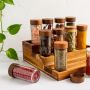 Round 100ml Glass Spice Jar featuring an Acacia Lid and Sprinkler Top in Set of 4 Set of 6