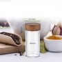 Round 100ml Glass Spice Jar featuring an Acacia Lid and Sprinkler Top in Set of 4 Set of 6