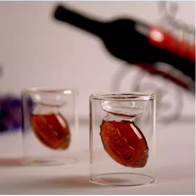 Unique Small-Capacity Rugby-Shaped Double Layer Transparent Wine Glass - Ideal for Creative & Personalized Bar Drinks like Vodka and Spirits