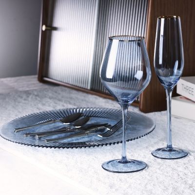 Light blue glass goblet champagne flute restaurant plates drink ware glasses for drinks