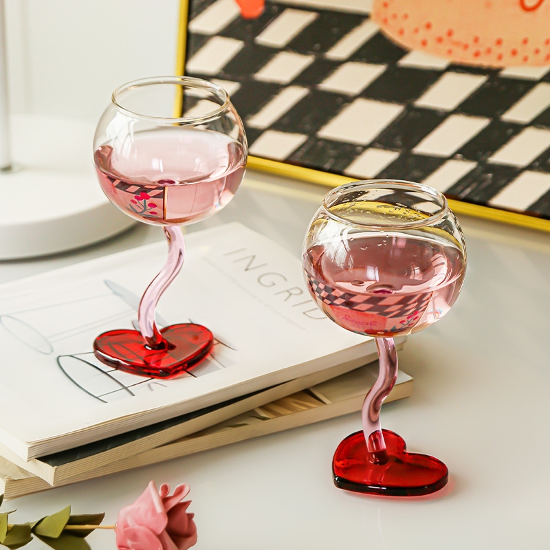 Wholesale love white wine goblet red wine glass household light luxury high-end Valentine's Day wedding gift